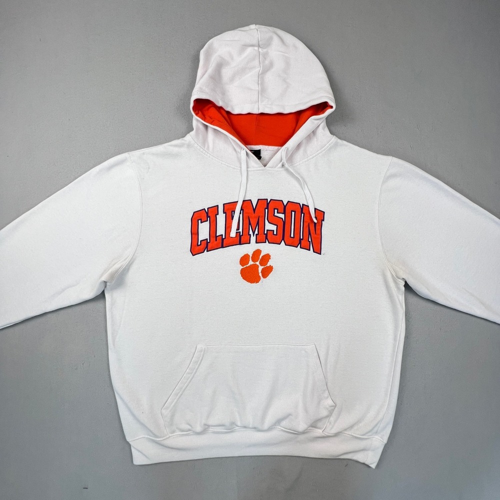Colosseum Clemson Tigers Hoodie Mens XXL White Orange Spellout Paw Pullover NCAA - Picture 12 of 13